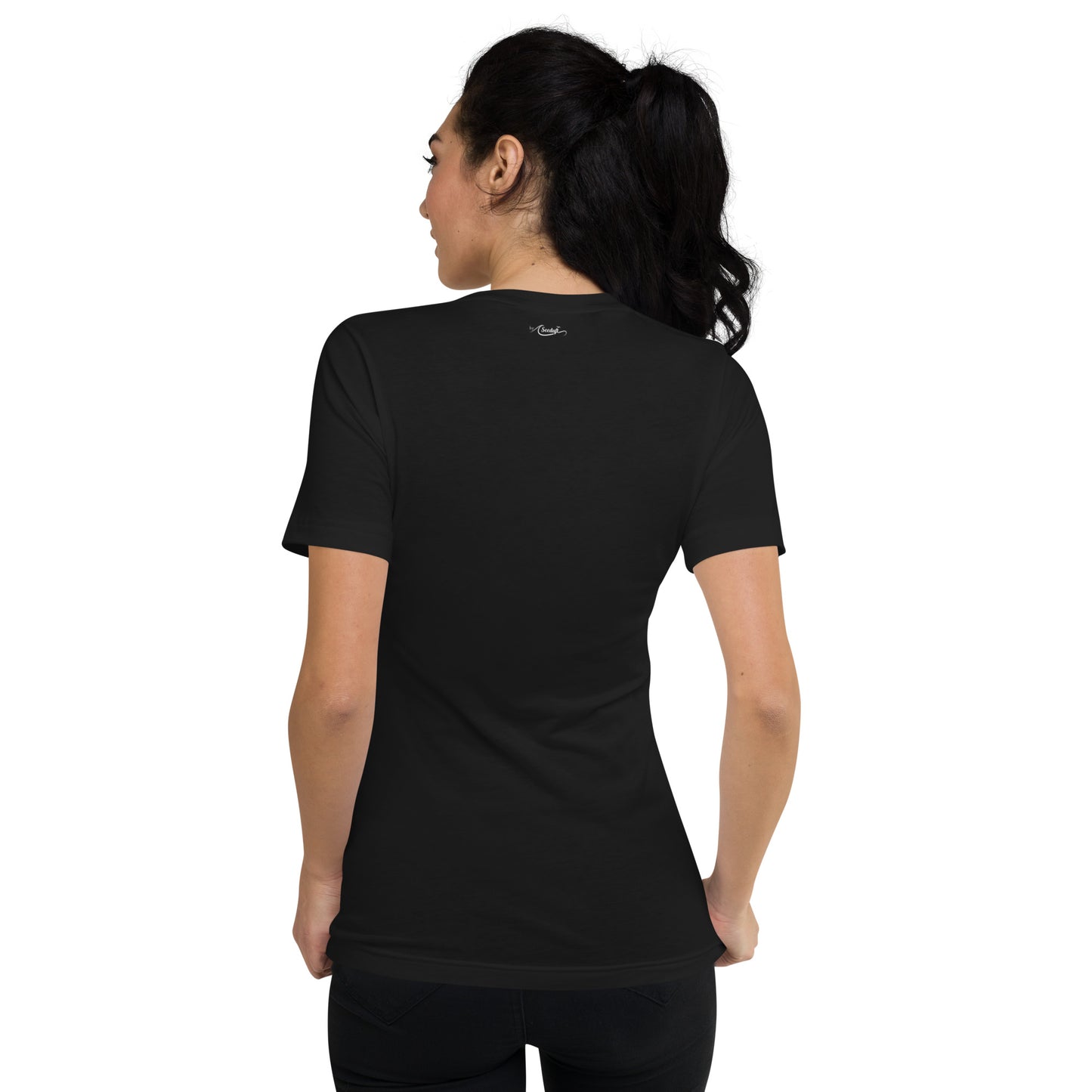 Kurzärmeliges Unisex-T-Shirt mit V-Ausschnitt bestickt