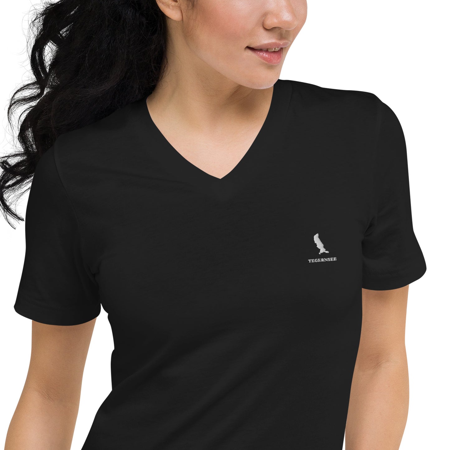 Kurzärmeliges Unisex-T-Shirt mit V-Ausschnitt bestickt